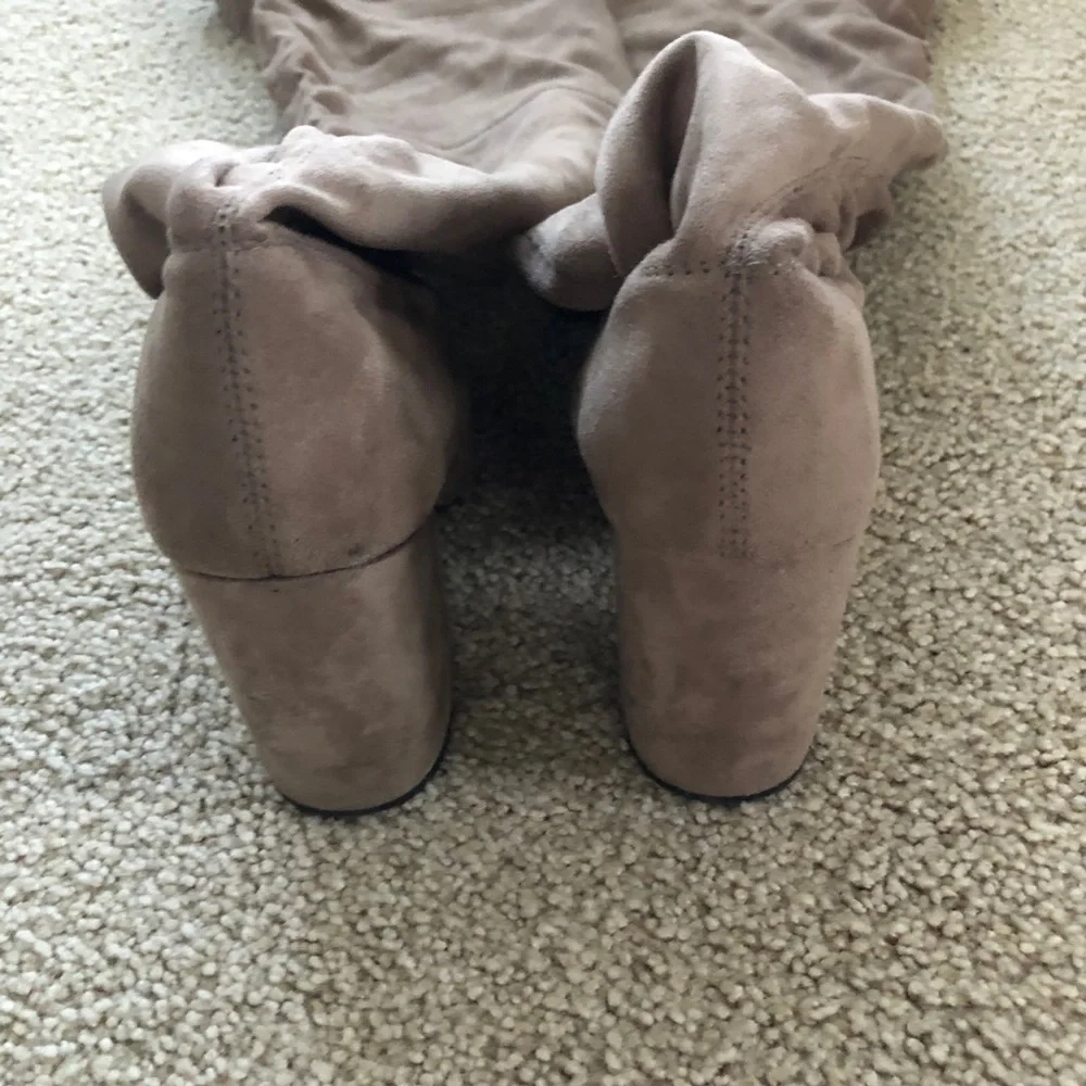 Steve Madden Norri Thigh High Over The Knee Boots Tan Microsuede Block Heel 7